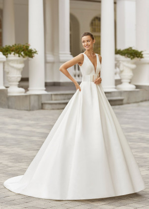 V Neck Ivory Satin Timeless Wedding Dress